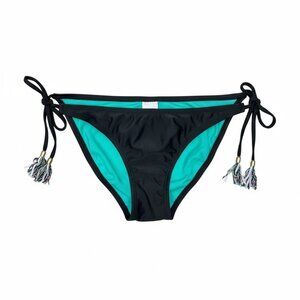 Xhilaration Black Bikini Bottoms w/ Teal Lining & Tassel Ties Size Medium
